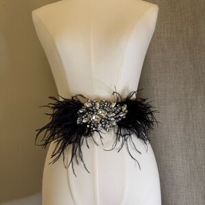 White House Black Market Wide feather black stoned statement belt Size S